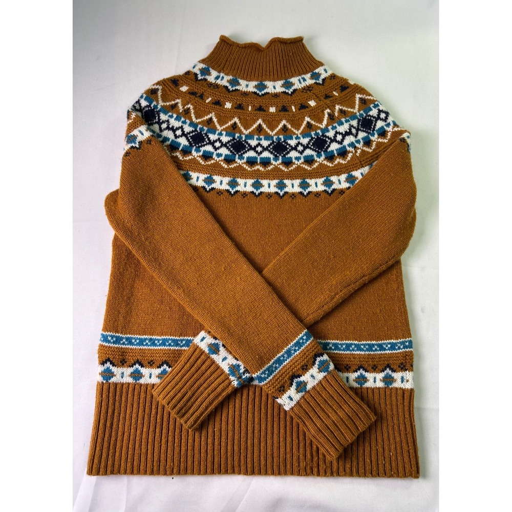 J.Crew Women's Fair Isle Mock Neck Sweater Lambswool Blend Brown Blue XXS Preppy - Picture 4 of 6